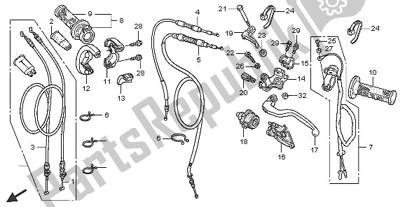 All parts for the Handle Lever & Switch & Cable of the Honda CRF 450R 2005
