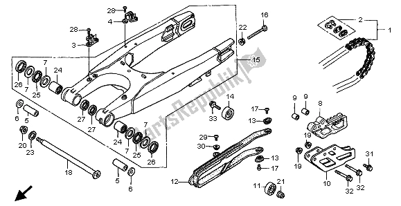 All parts for the Swingarm of the Honda CR 250R 2001
