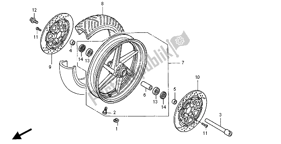 Tutte le parti per il Ruota Anteriore del Honda VFR 800 FI 1998