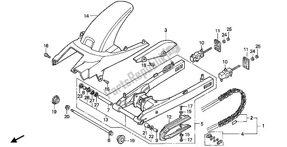 All parts for the Swingarm of the Honda CBR 600F 1992