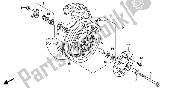 All parts for the Front Wheel of the Honda PES 150 2007