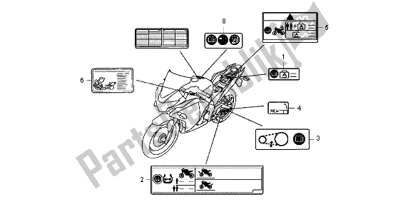 Alle onderdelen voor de Waarschuwingsetiket van de Honda CBR 125 RT 2012