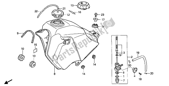 All parts for the Fuel Tank of the Honda NX 250 1989