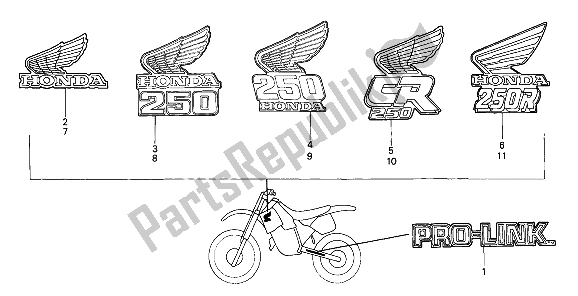 Alle onderdelen voor de Mark van de Honda CR 250R 1985