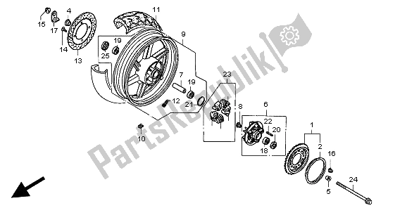 All parts for the Rear Wheel of the Honda CB 500 1999