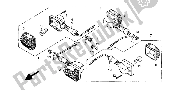 Alle onderdelen voor de Winker van de Honda NX 650 1997