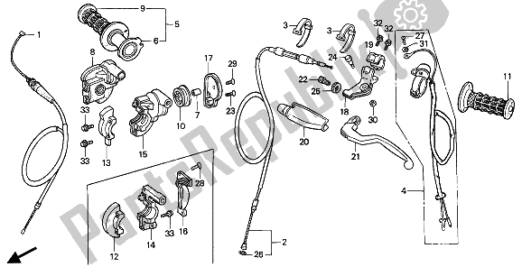 All parts for the Handle Lever & Switch & Cable of the Honda CR 500R 2 1990