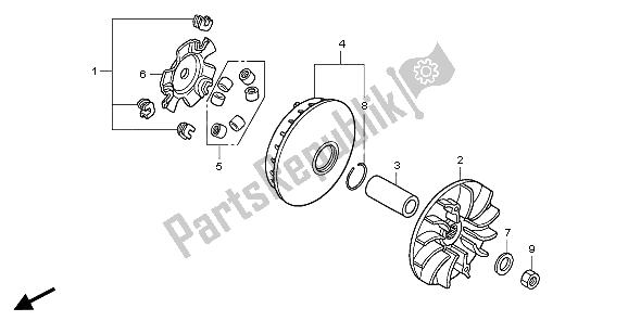 All parts for the Drive Face of the Honda PES 150 2006