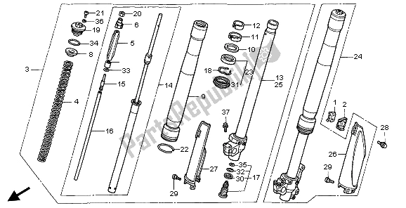 All parts for the Front Fork of the Honda CR 125R 1996
