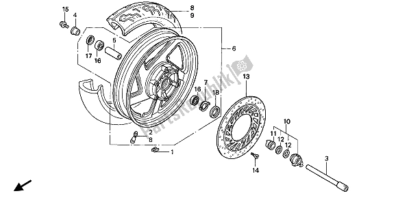 All parts for the Front Wheel of the Honda VF 750C 1994