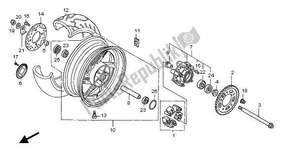 All parts for the Rear Wheel of the Honda CBF 600 SA 2005