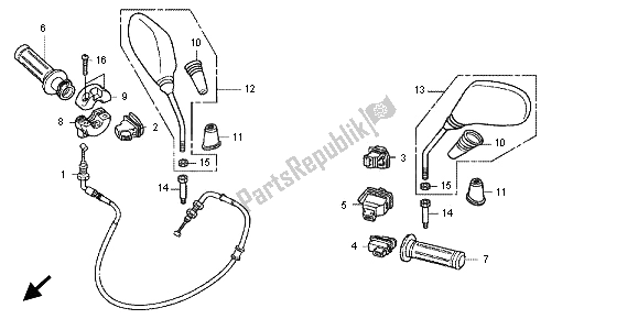 Alle onderdelen voor de Schakelaar & Kabel & Spiegel van de Honda SH 150 2012