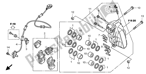 All parts for the R. Front Brake Caliper of the Honda VFR 1200 FDA 2010