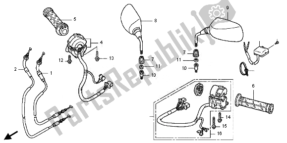 Alle onderdelen voor de Schakelaar & Kabel & Spiegel van de Honda FJS 600D 2011