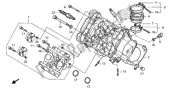 All parts for the Cylinder Head (front) of the Honda RVF 750R 1995