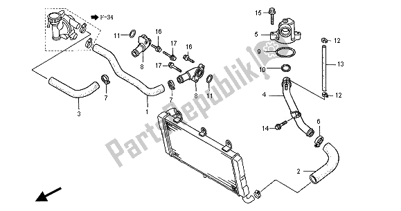 All parts for the Water Pipe of the Honda ST 1100 2000