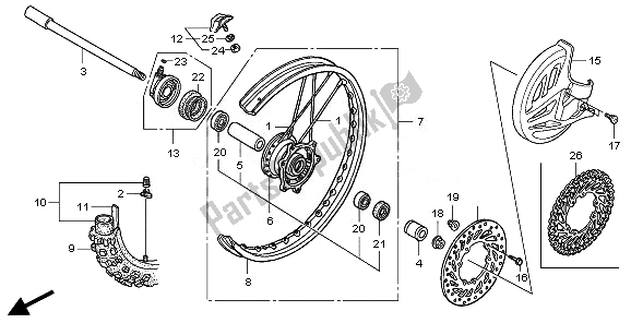 All parts for the Front Wheel of the Honda CRF 250X 2008