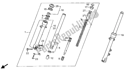 All parts for the Front Fork of the Honda NTV 650 1995