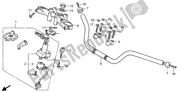 All parts for the Handle Pipe & Top Bridge of the Honda CB 750F2 1996