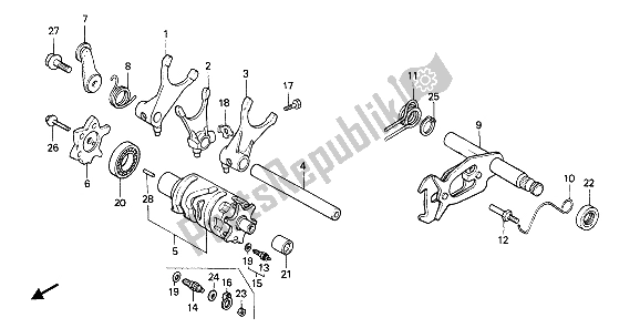 All parts for the Shift Drum of the Honda NX 650 1989