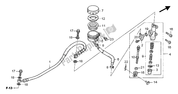 All parts for the Rear Brake Master Cylinder of the Honda CBF 500 2007