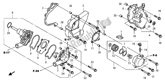 Alle onderdelen voor de Waterpomp van de Honda CB 1000R 2012