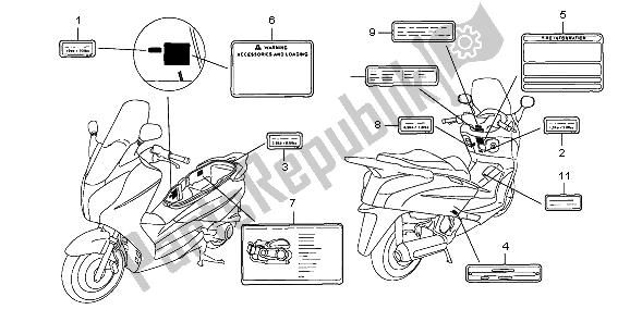 Alle onderdelen voor de Waarschuwingsetiket van de Honda FES 125A 2009