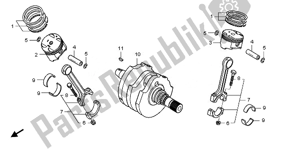 All parts for the Crankshaft & Piston of the Honda NSA 700A 2008