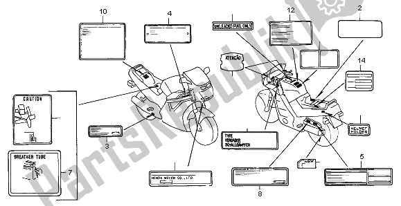 Todas las partes para Etiqueta De Precaución de Honda CBR 1000F 1997