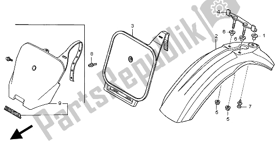 All parts for the Front Fender of the Honda XR 70R 1999