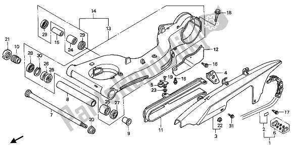 All parts for the Swingarm of the Honda VFR 750F 1992