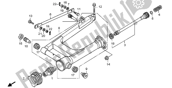 All parts for the Swingarm of the Honda VT 750C2 2007