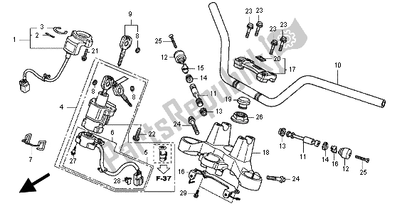 Alle onderdelen voor de Handvatpijp & Hoogste Brug van de Honda NC 700X 2012