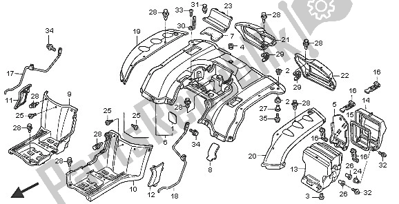 All parts for the Rear Fender of the Honda TRX 350 FE Fourtrax 4X4 ES 2005