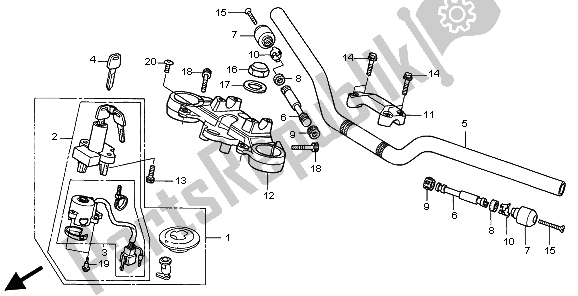 All parts for the Handle Pipe & Top Bridge of the Honda CB 600F Hornet 1998