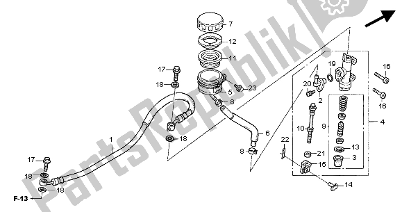 All parts for the Rear Brake Master Cylinder of the Honda CBF 500 2004