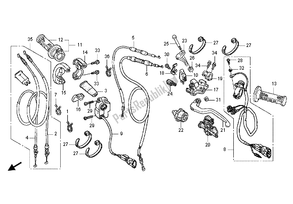 All parts for the Handle Lever & Switch & Cable of the Honda CRF 450X 2012