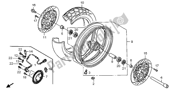 All parts for the Front Wheel of the Honda XL 1000 VA 2009