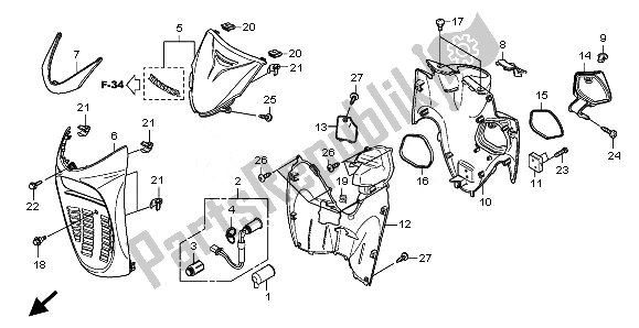 All parts for the Front Cover of the Honda SH 300 2010