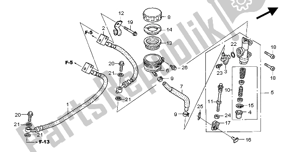 All parts for the Rear Brake Master Cylinder of the Honda CBF 600 SA 2004