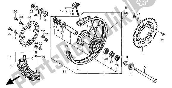 All parts for the Rear Wheel of the Honda CR 250R 2003