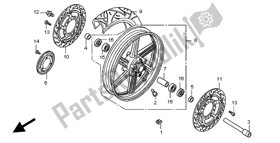 All parts for the Front Wheel of the Honda CBF 600 NA 2010