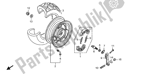 All parts for the Rear Wheel of the Honda NPS 50 2012