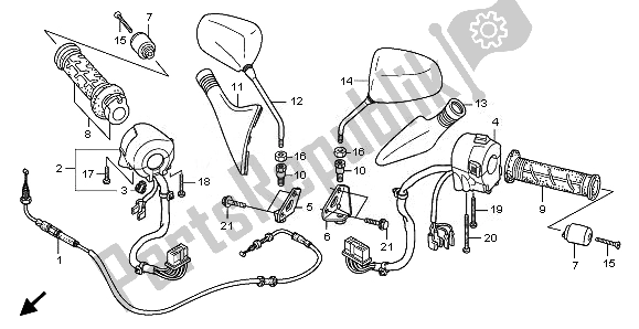 Alle onderdelen voor de Schakelaar & Kabel & Spiegel van de Honda FES 125A 2008