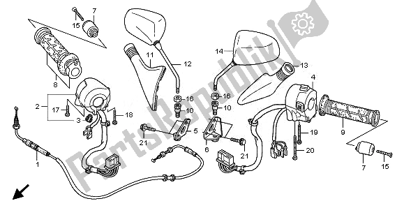 Tutte le parti per il Interruttore E Cavo E Specchio del Honda FES 125A 2008