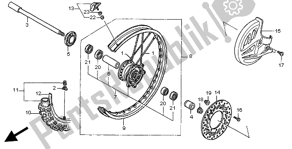 All parts for the Front Wheel of the Honda CR 250R 2002