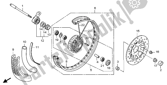 All parts for the Front Wheel of the Honda XR 125L 2003