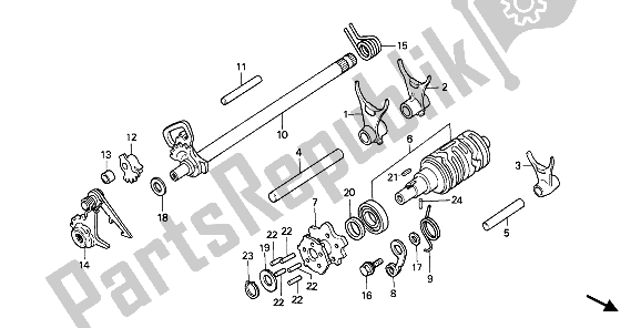 All parts for the Shift Drum & Shift Fork of the Honda MTX 200 RW 1985