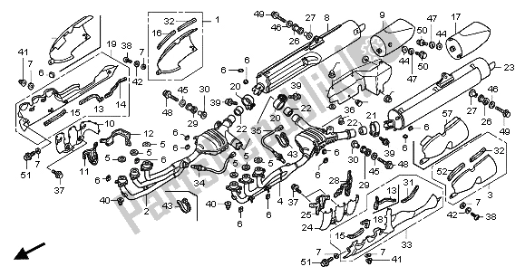 All parts for the Exhaust Muffler of the Honda GL 1800A 2001