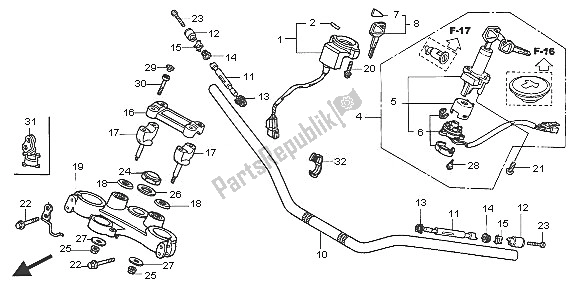 Alle onderdelen voor de Handvatpijp & Hoogste Brug van de Honda XL 1000 VA 2005